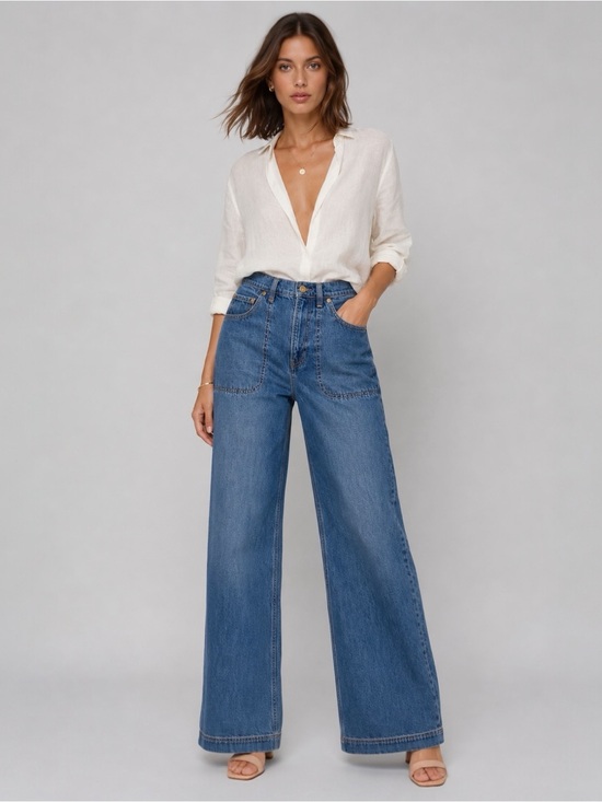 cult gaia Denim - cult gaia High-Waist Wide Leg Blue Jeans